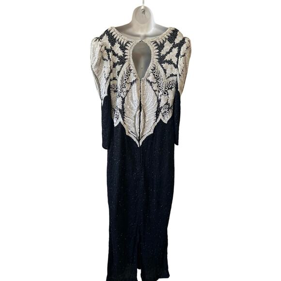 Clianna Beaded Evening Dress White Blk & Silver beads Long Women SZ M - Picture 6 of 10